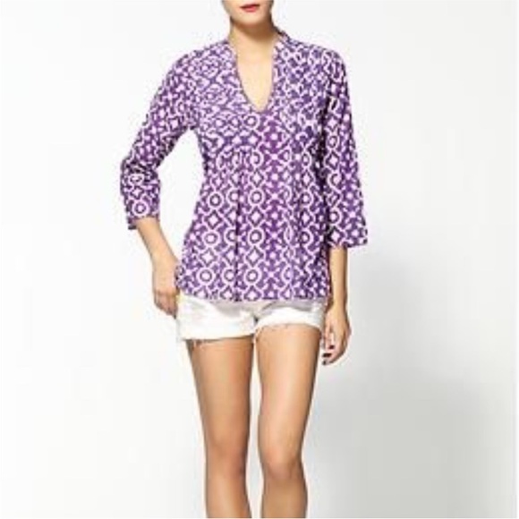 Roberta Roller Rabbit Irina Top Pleated Cotton Blouse - Picture 8 of 8